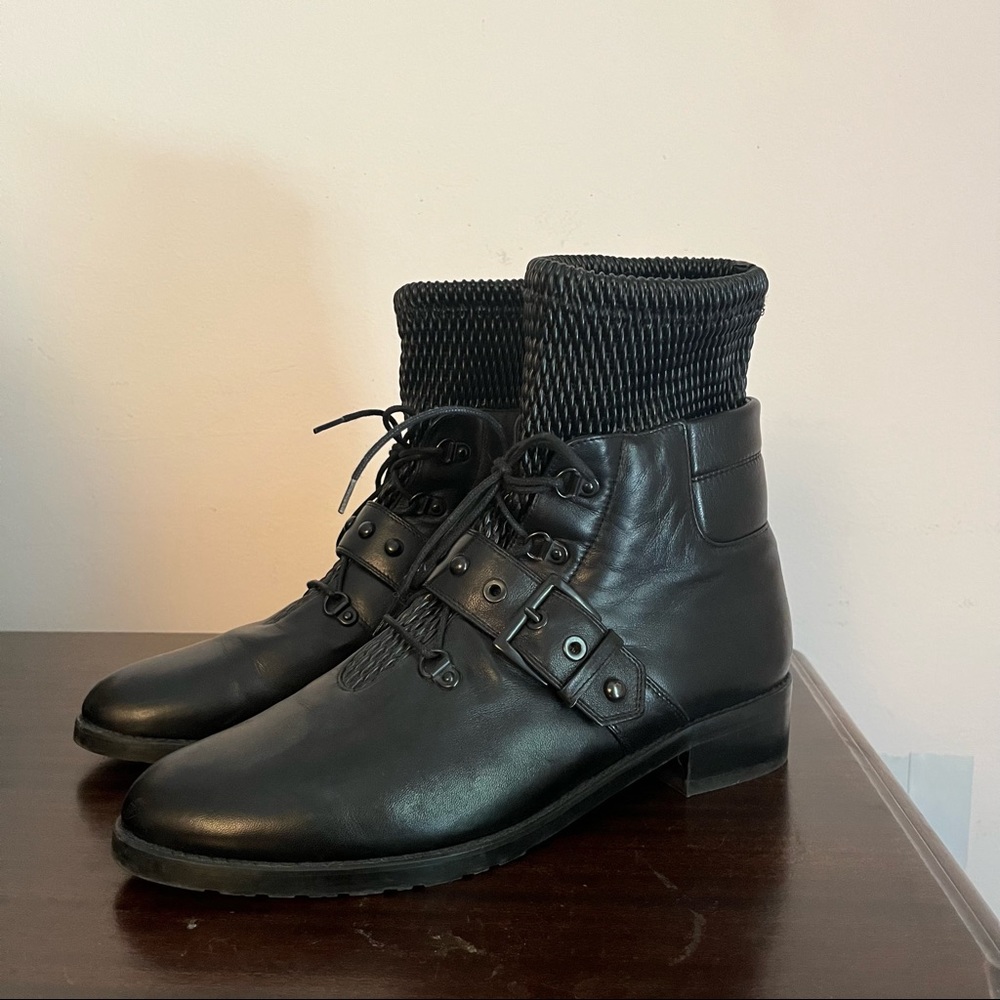 Stuart Weitzman Military Combat Style Leather Studded Boots